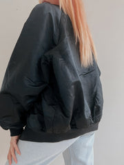 Veste bomber vintage noire brillante XL