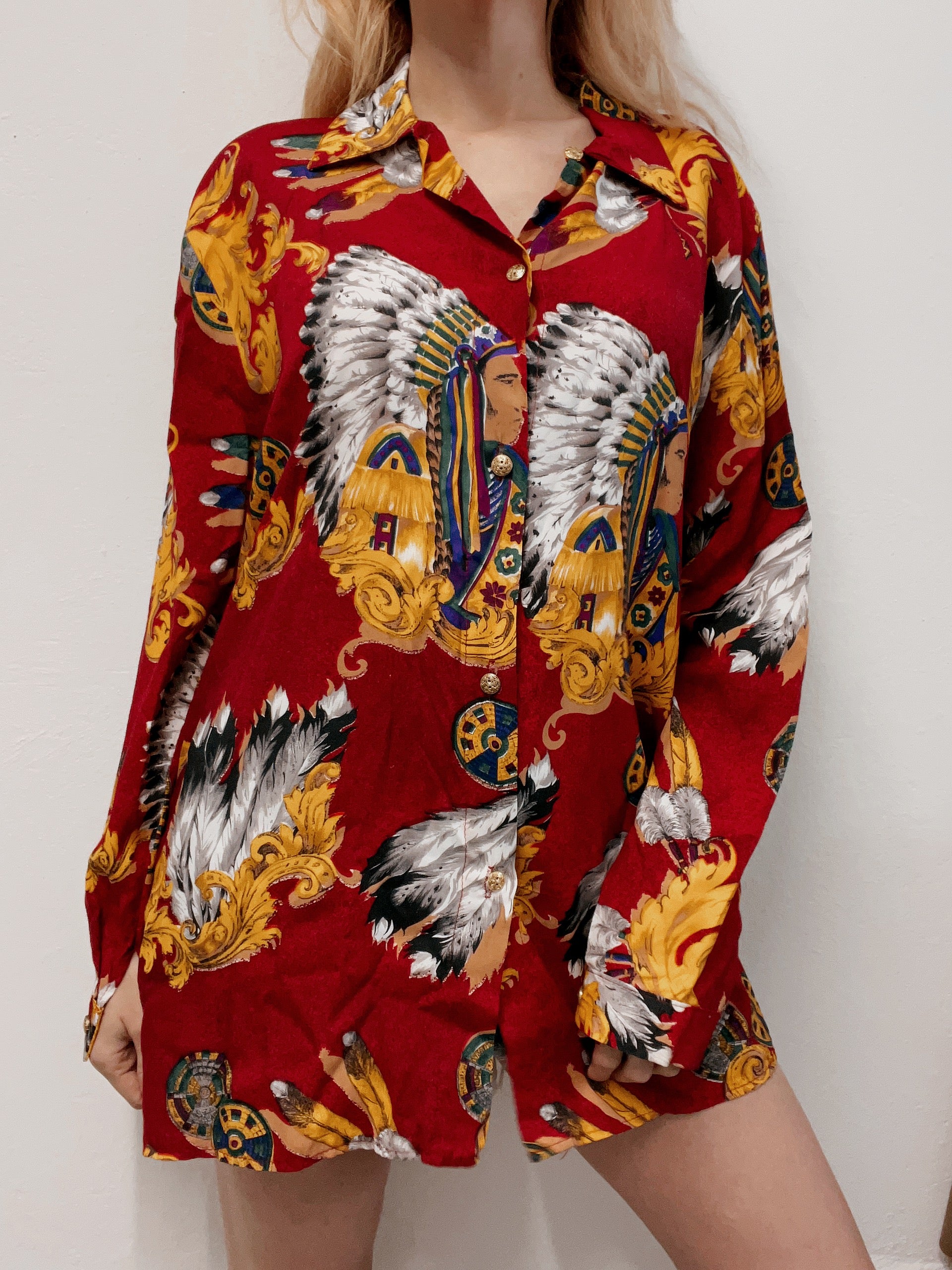 Chemise vintage 80’s 90’s rouge foncé Indien