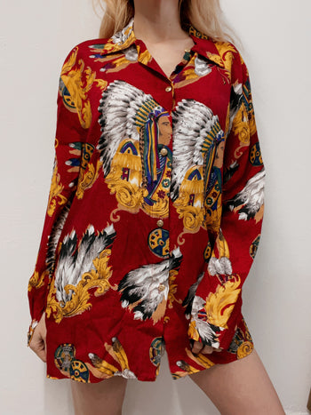 Chemise vintage 80’s 90’s rouge foncé Indien