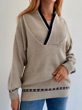 Pull vintage en laine beige  L