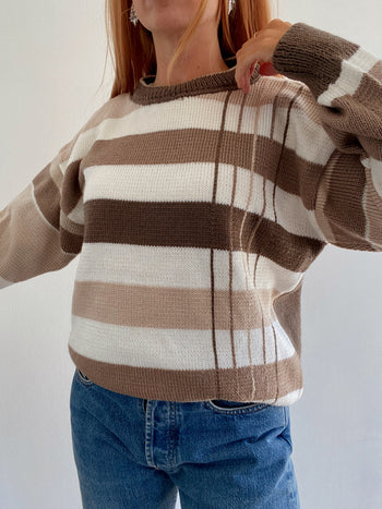 Pull vintage en laine brun, beige M/L