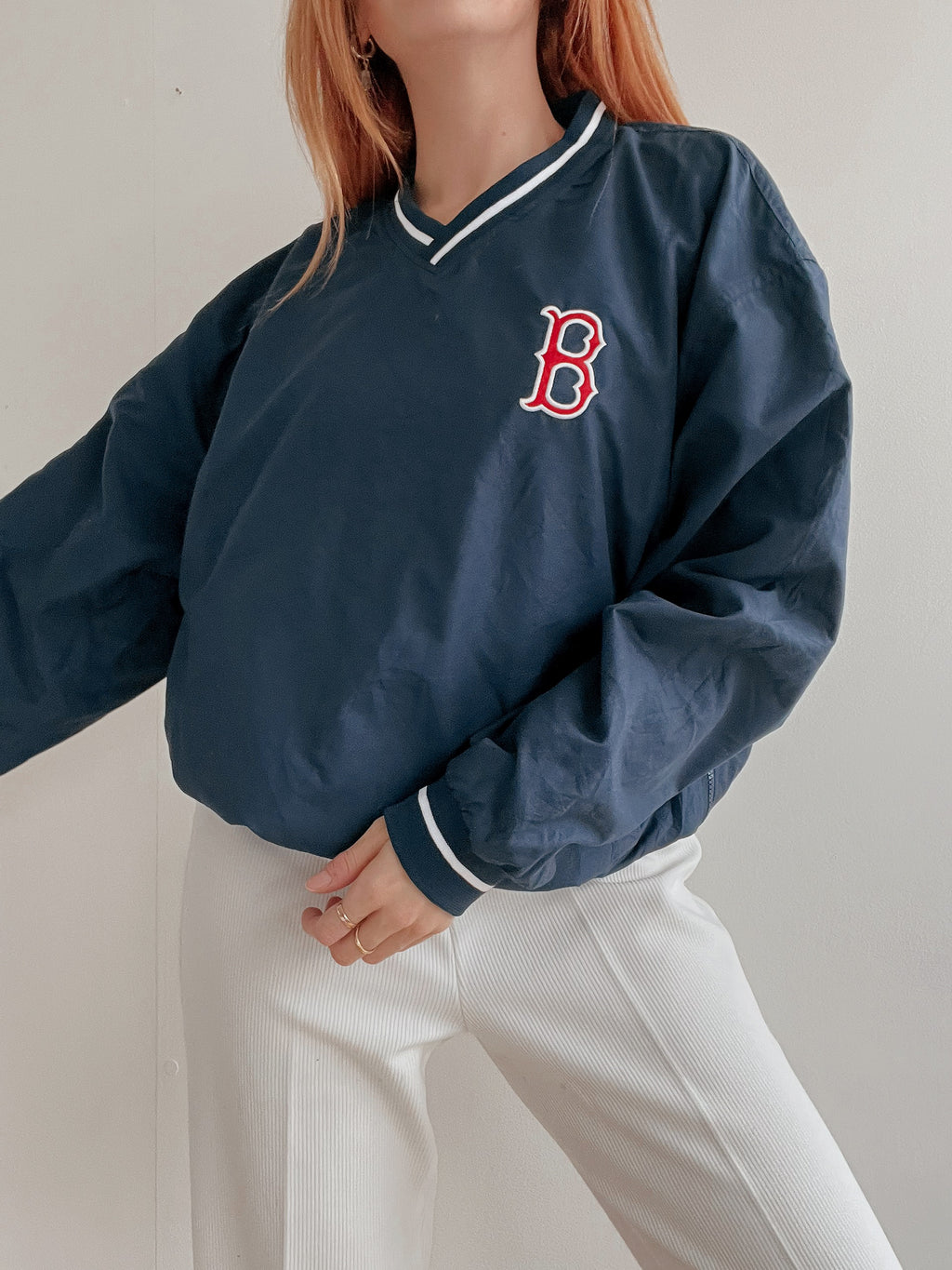 White and blue jacket with orange collar Adidas XL