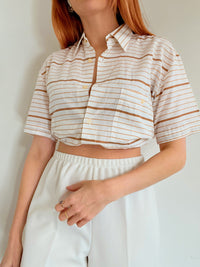 Chemise vintage beige et blanche rayée M