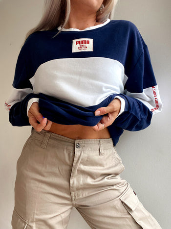 Vintage blau-weißer Puma M Pullover