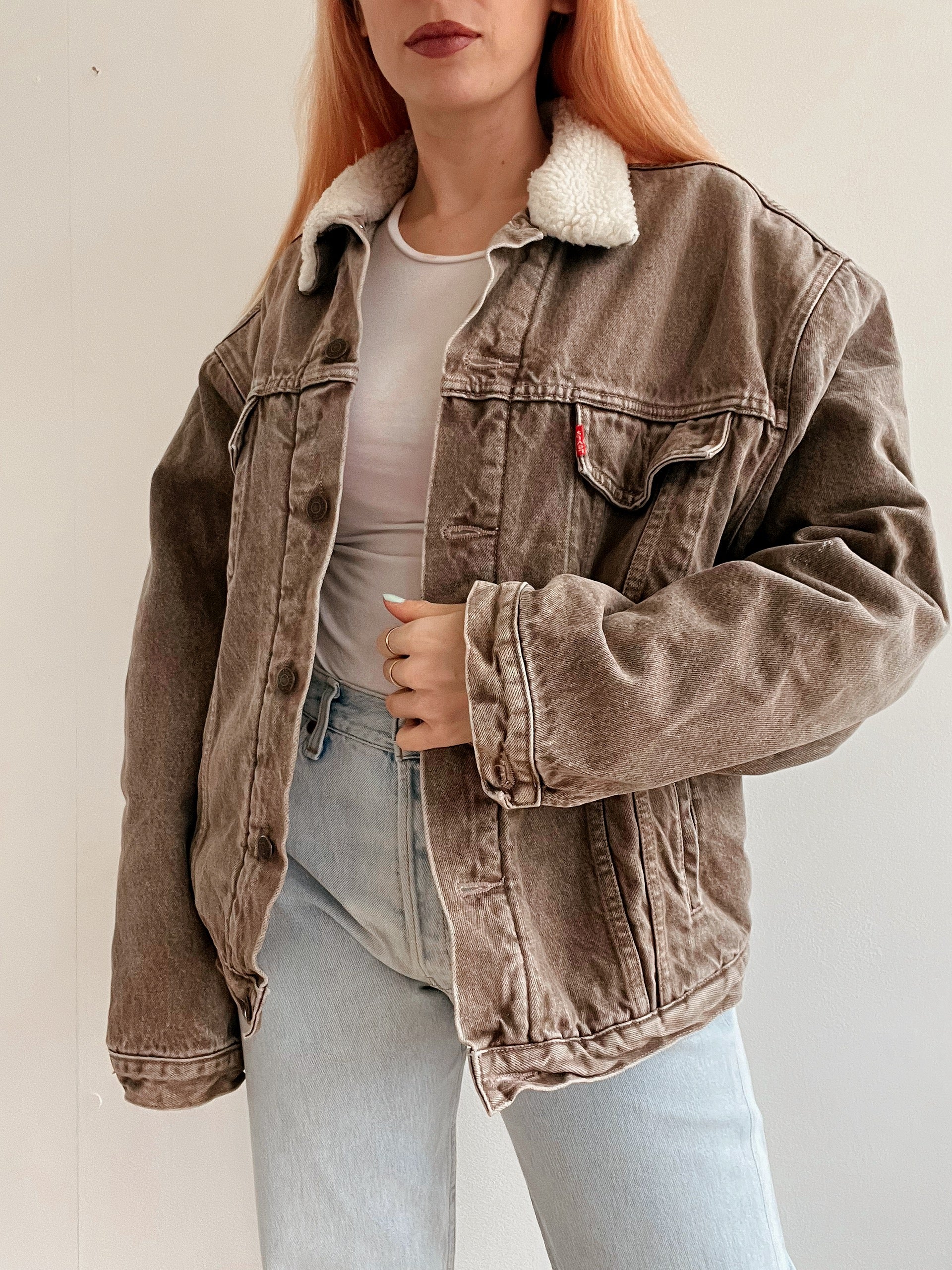 Veste en jeans vintage taupe avec intérieur mouton Levi’s XL