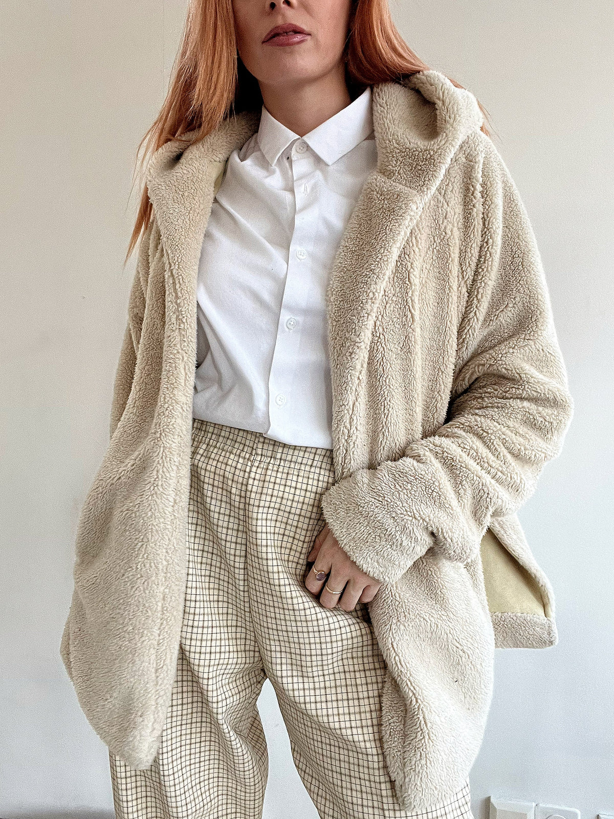 Cremefarbene Teddybär-/Fleecejacke XL