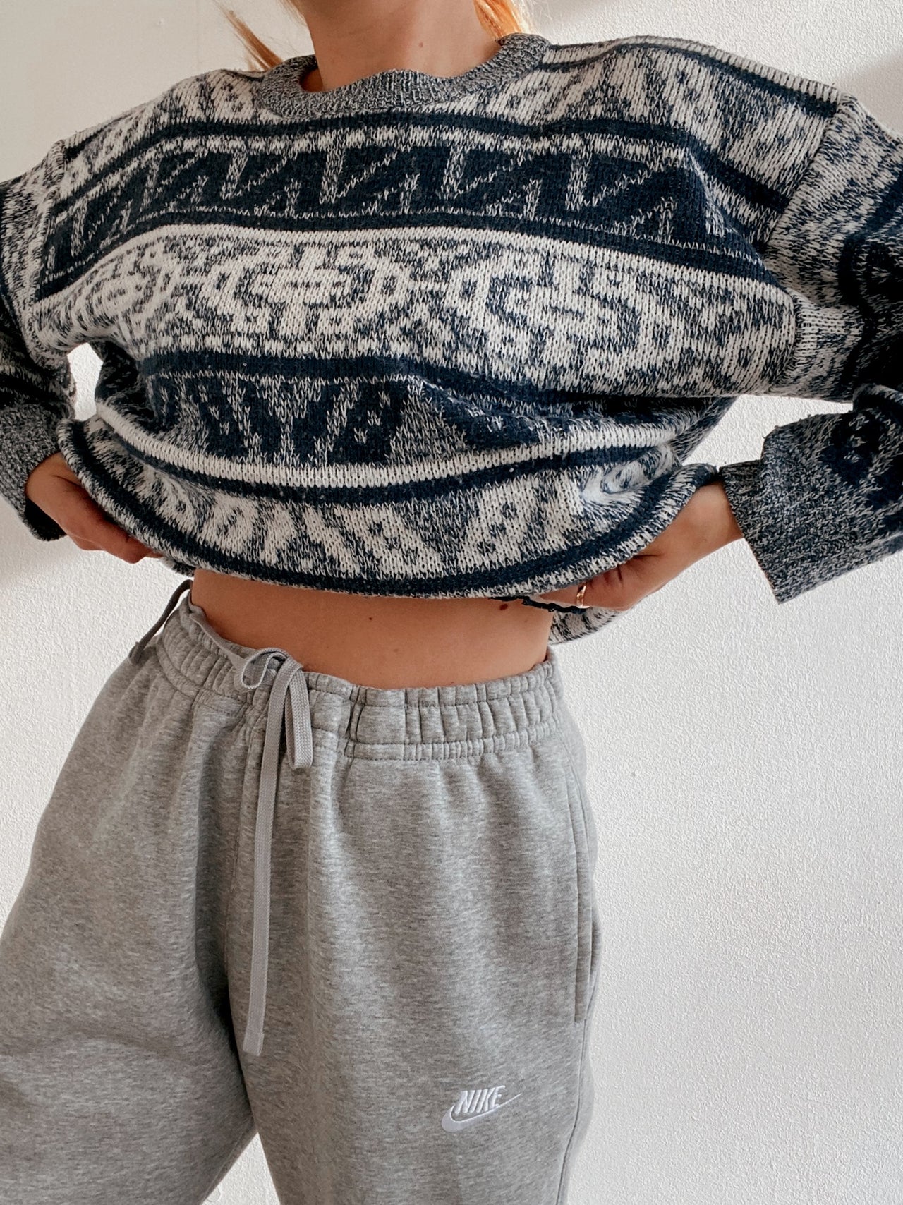 Pull vintage en laine gris bleu S