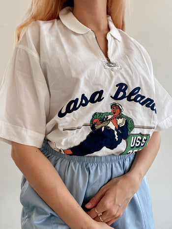 T-shirt polo vintage blanc L