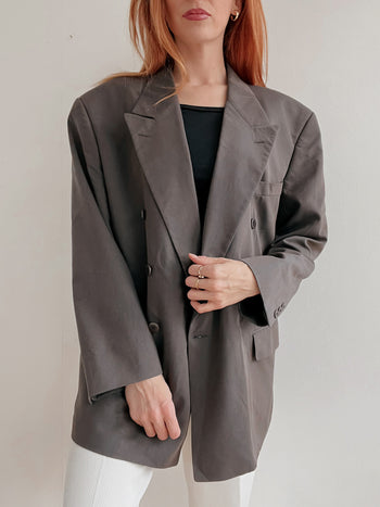 Veste blazer vintage gris reflet beige légèrement satinée XL