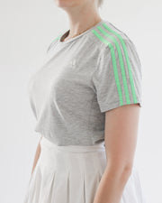T-shirt gris avec bandes vertes fluo Adidas S/M