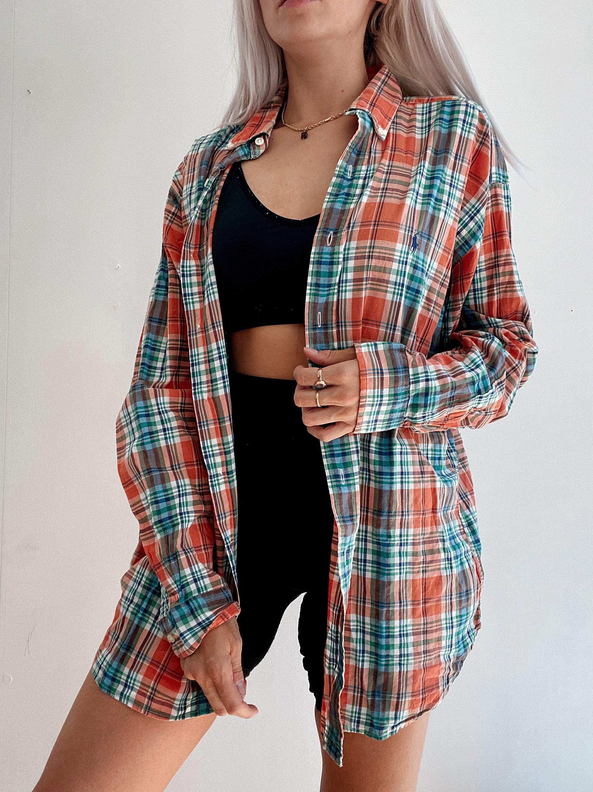 Chemise vintage Ralph Lauren à carreaux oranges L