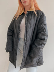 Veste vintage matelassée noire col beige XL