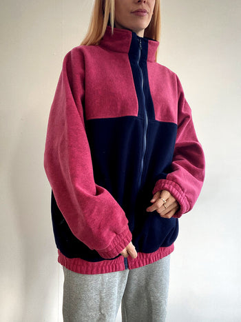 Pull polaire vintage rose et bleu  XL