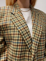 Veste blazer vintage beige brun vert bleu L