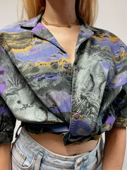 Chemise vintage gris et violette à motifs L