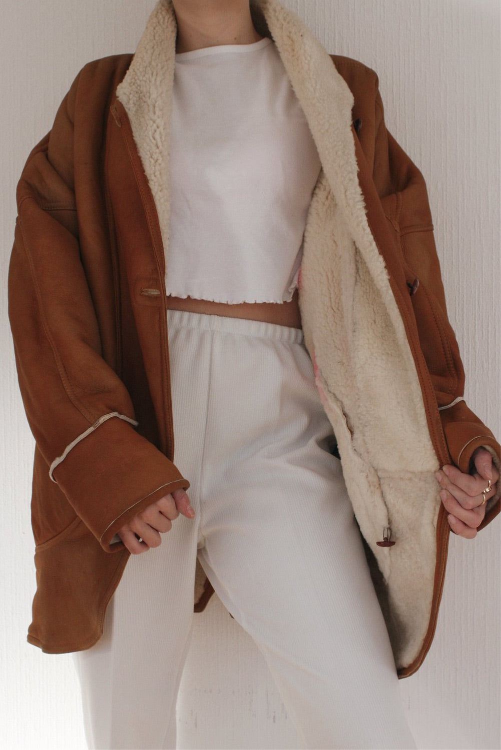 Manteau camel mouton retourné oversized L/ XL