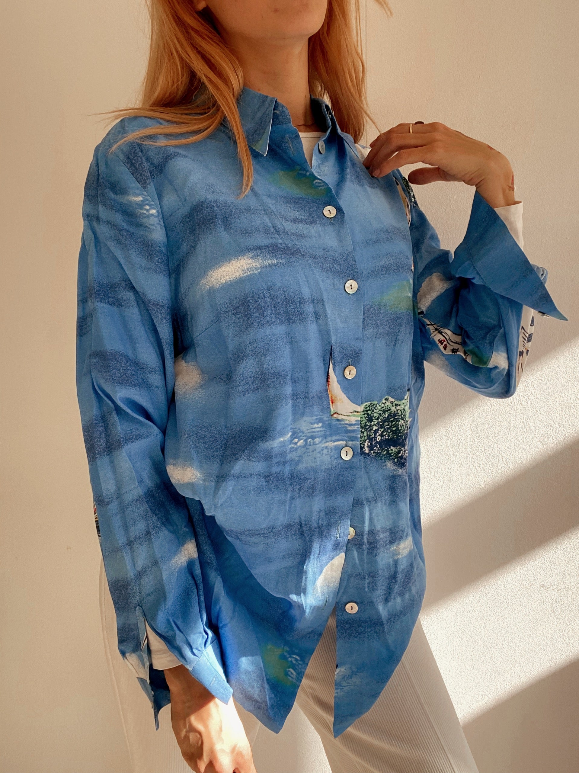 Chemise Vintage 80/90s bleue à motifs