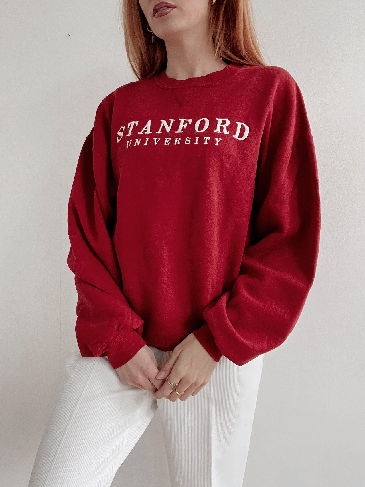 Pull vintage américain rouge foncé brodé XL