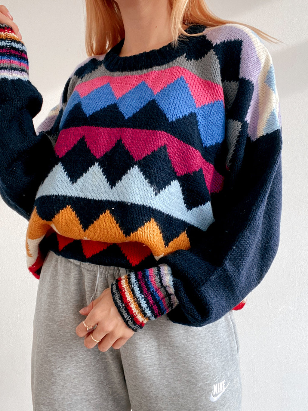 Pull vintage en laine multicolore XL