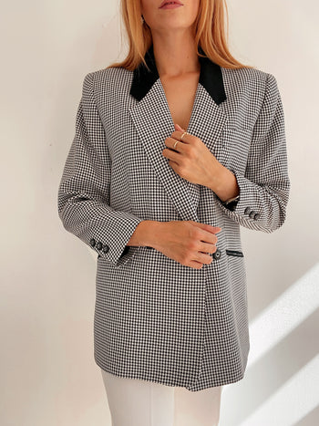 Veste Blazer vintage pied de poule noir et blanc m/L