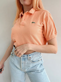 Lacoste L white striped mauve polo shirt