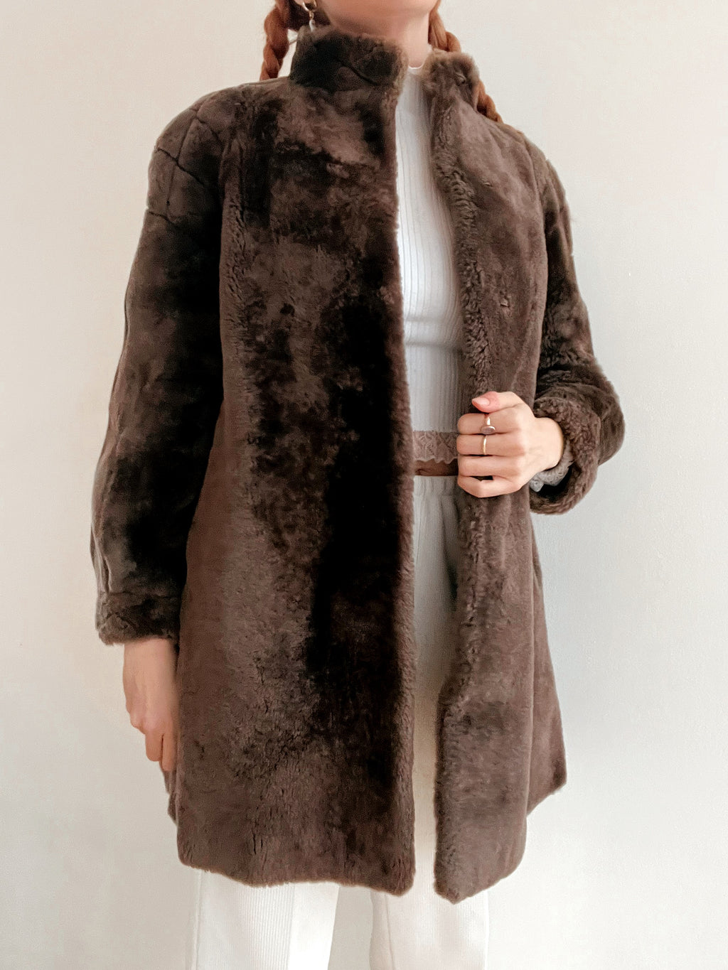 Vintage brauner Kunstpelzmantel M