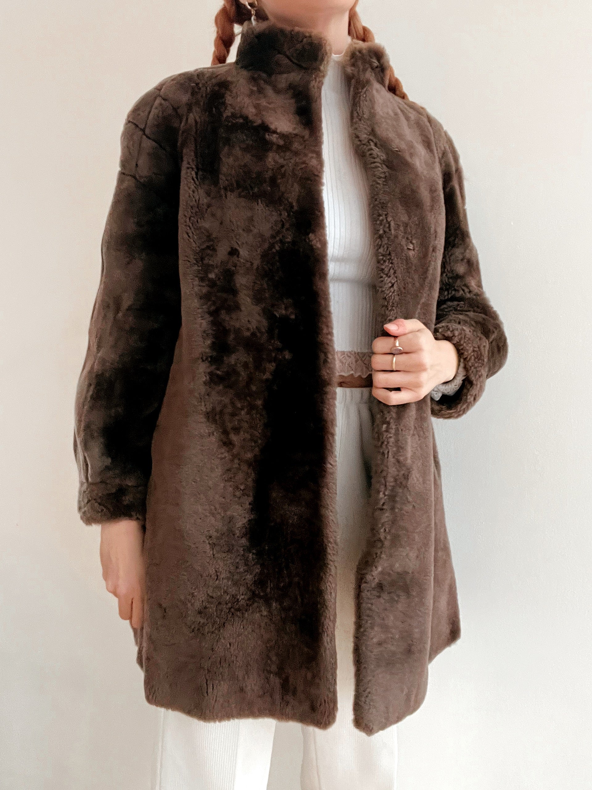 Vintage brauner Kunstpelzmantel M