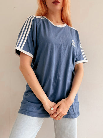 T-shirt vintage bleu et blanc Adidas L