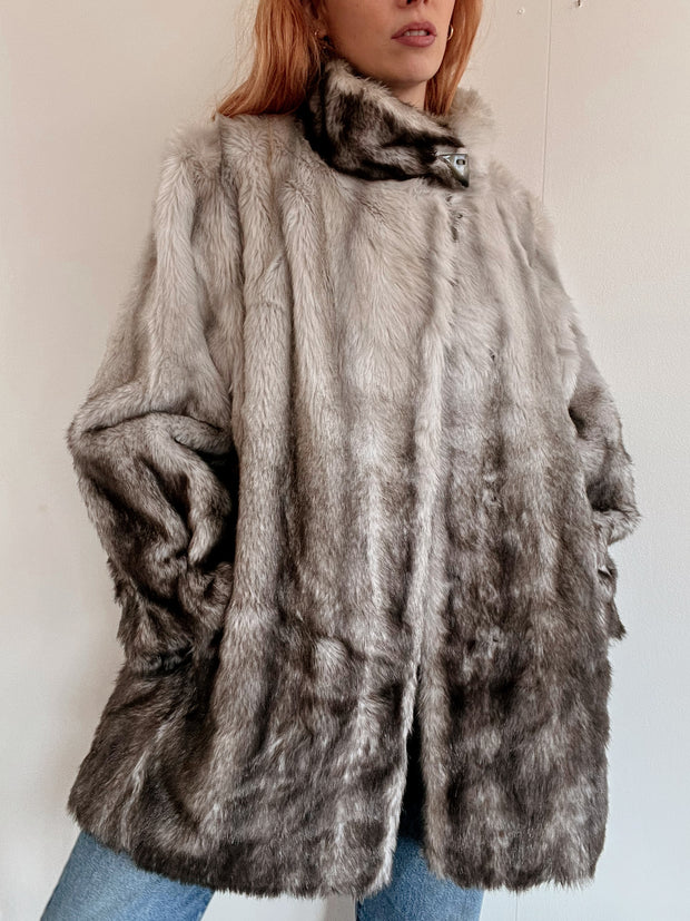 Veste vintage grise en fausse fourrure yéti M