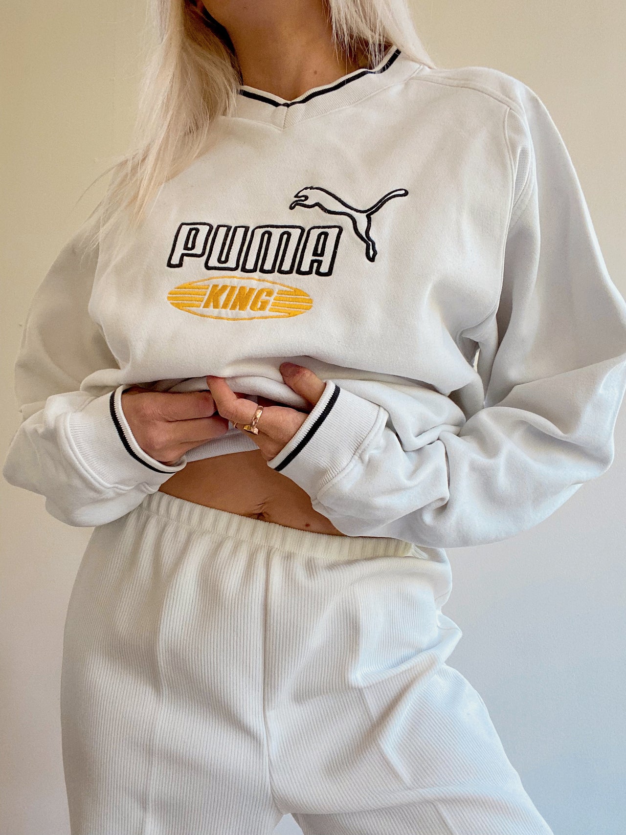 Vintage weißer Puma Pullover L