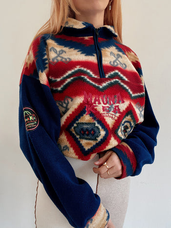 Polaire vintage bleue foncée/rouge L