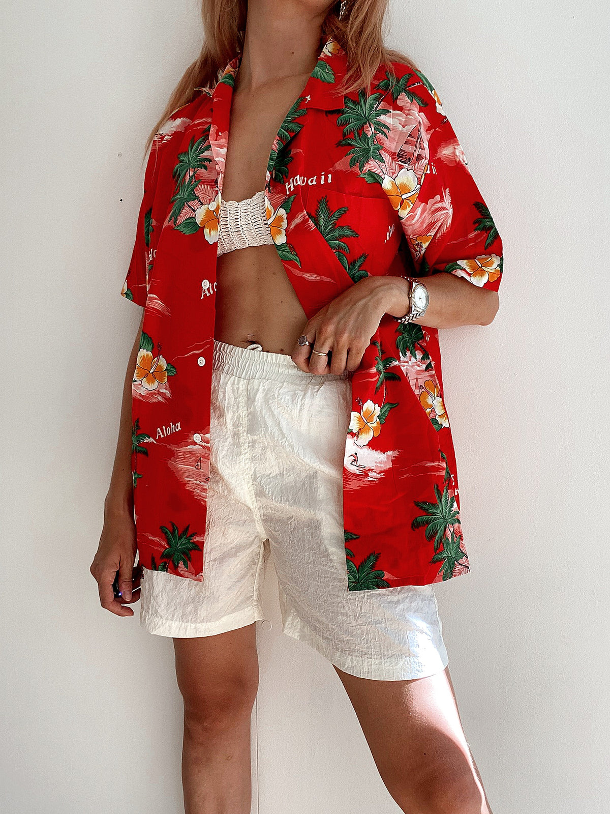 Vintage 80/90s beige and khaki shirt with patterns L