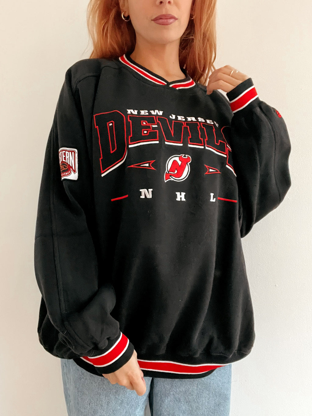 Pull vintage américain noir et rouge Lee XXL