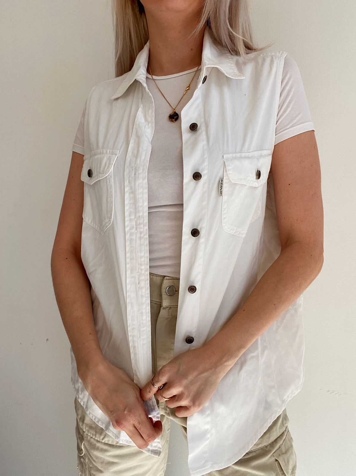 Gilet en jeans vintage blanc M