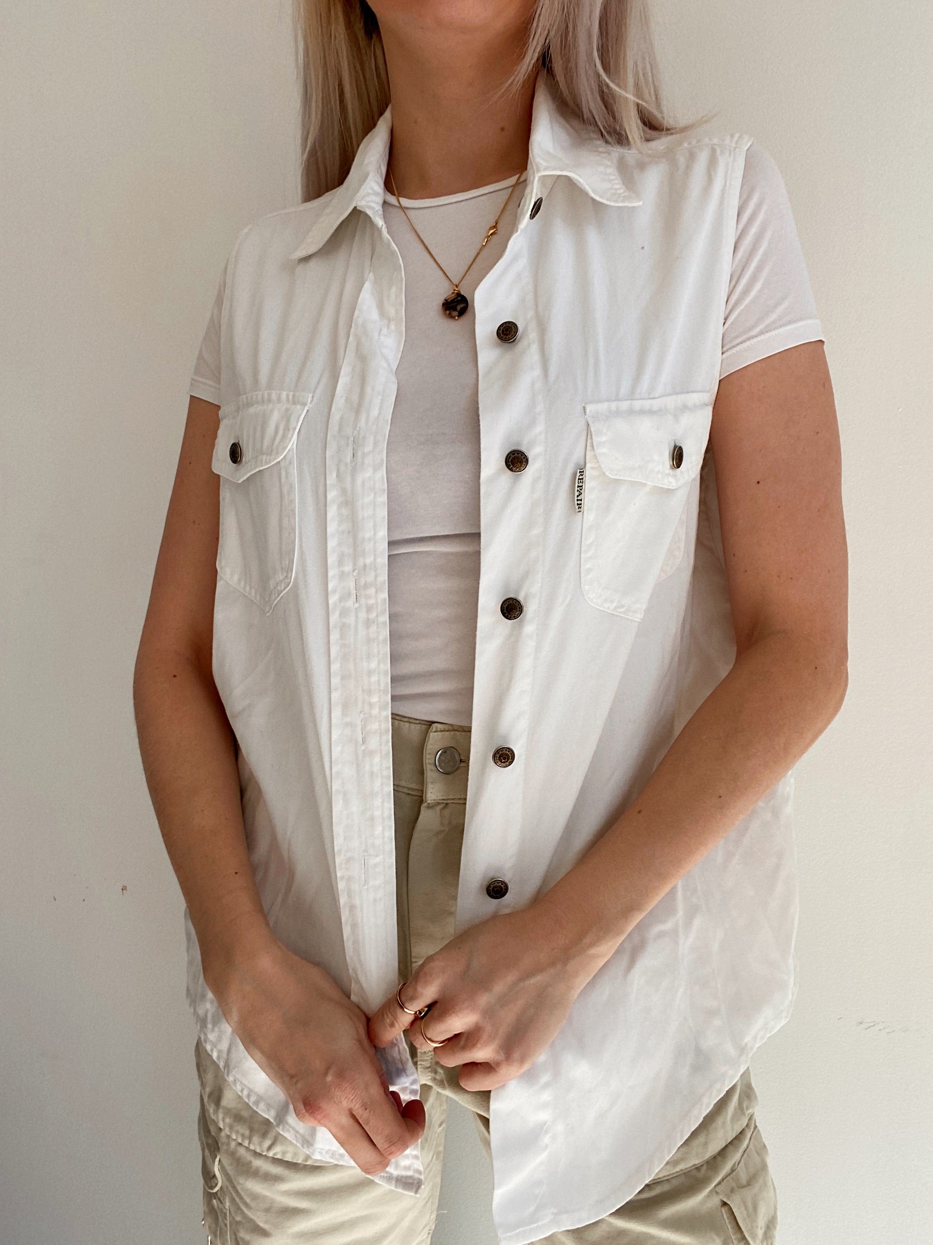 Gilet en jeans vintage blanc M