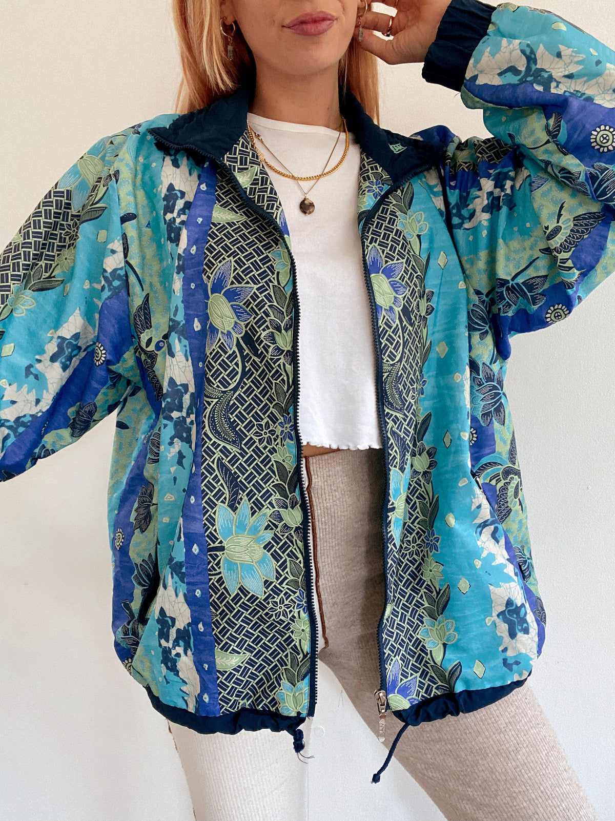 Veste de jogging vintage bleue et verte L