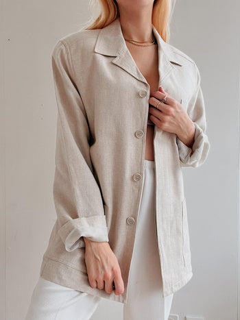 Vintage beige Leinenblazerjacke L