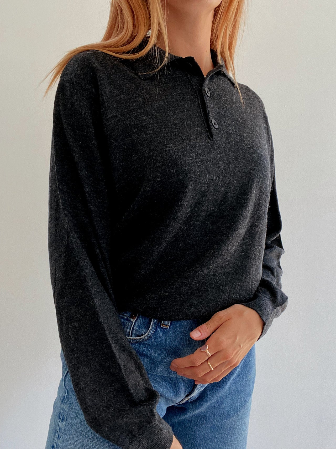 Pull vintage en laine gris foncé  M