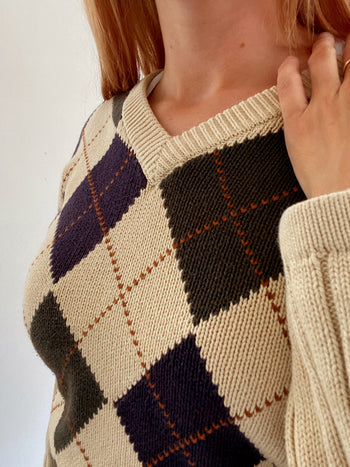 Pull vintage en maille beige XL