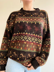 Vintage-Pullover aus brauner Wolle mit Muster