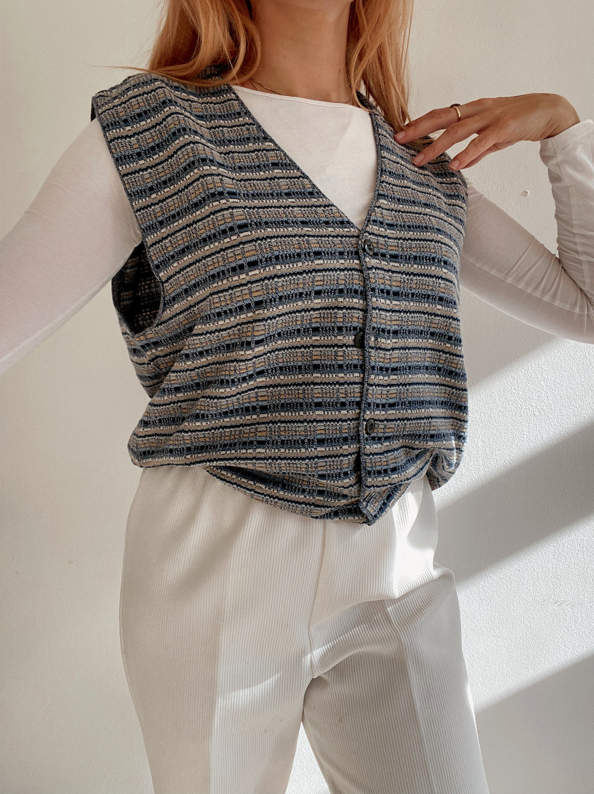 Gilet vintage sans manche gris bleu S