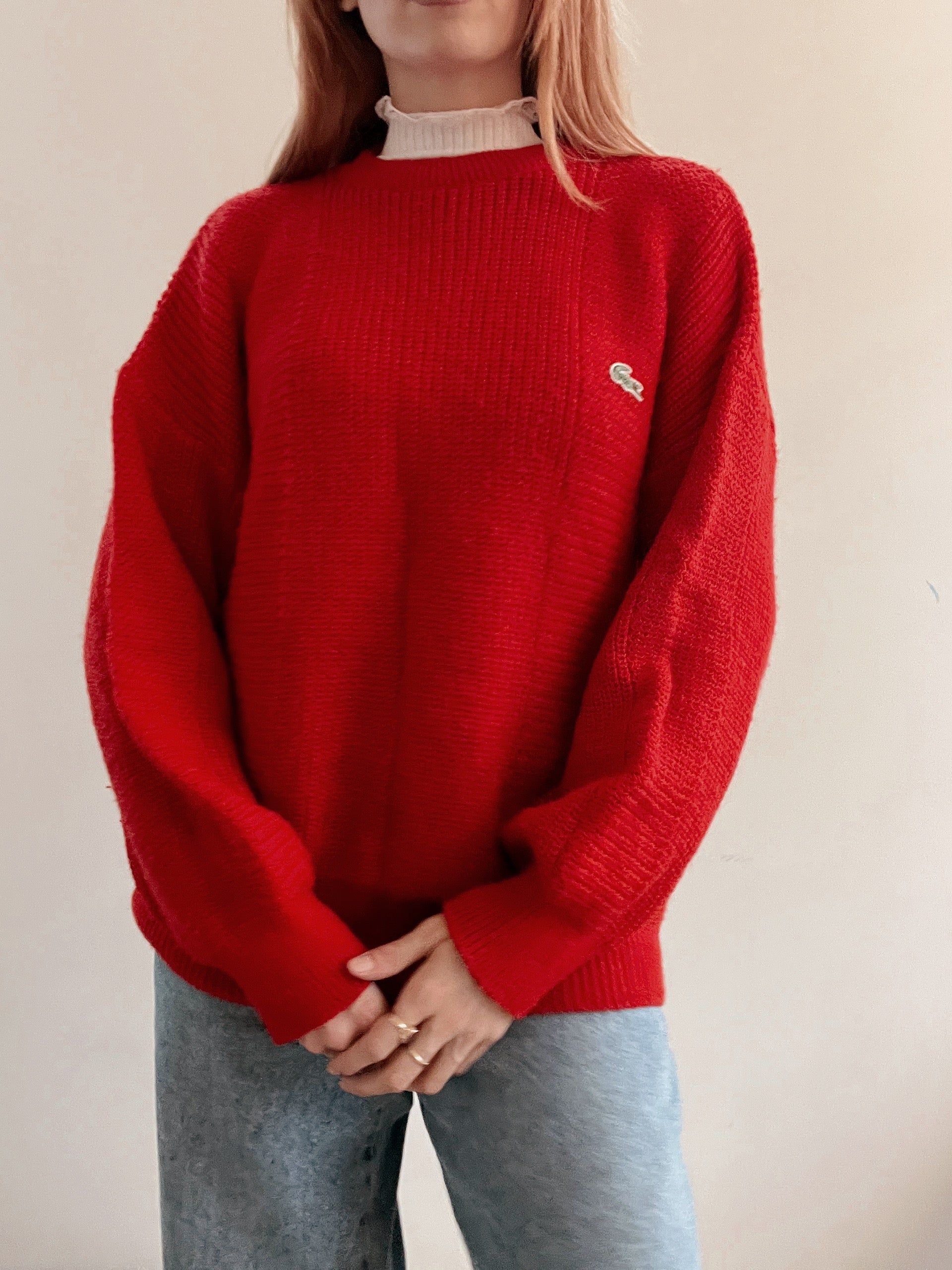 Vintage Lacoste roter Wollpullover XL