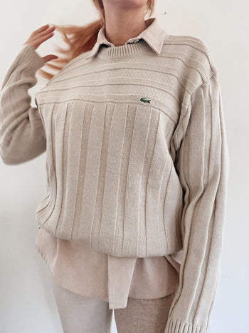 Pull en maille beige Lacoste XL