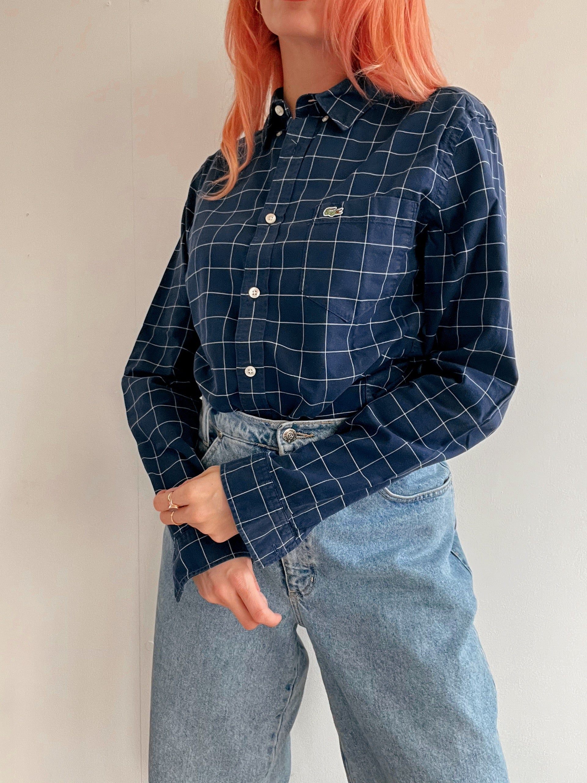 Vintage Lacoste dunkelblau kariertes Hemd S/M 