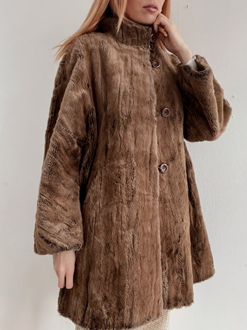 Manteau en fausse fourrure brune / taupe L