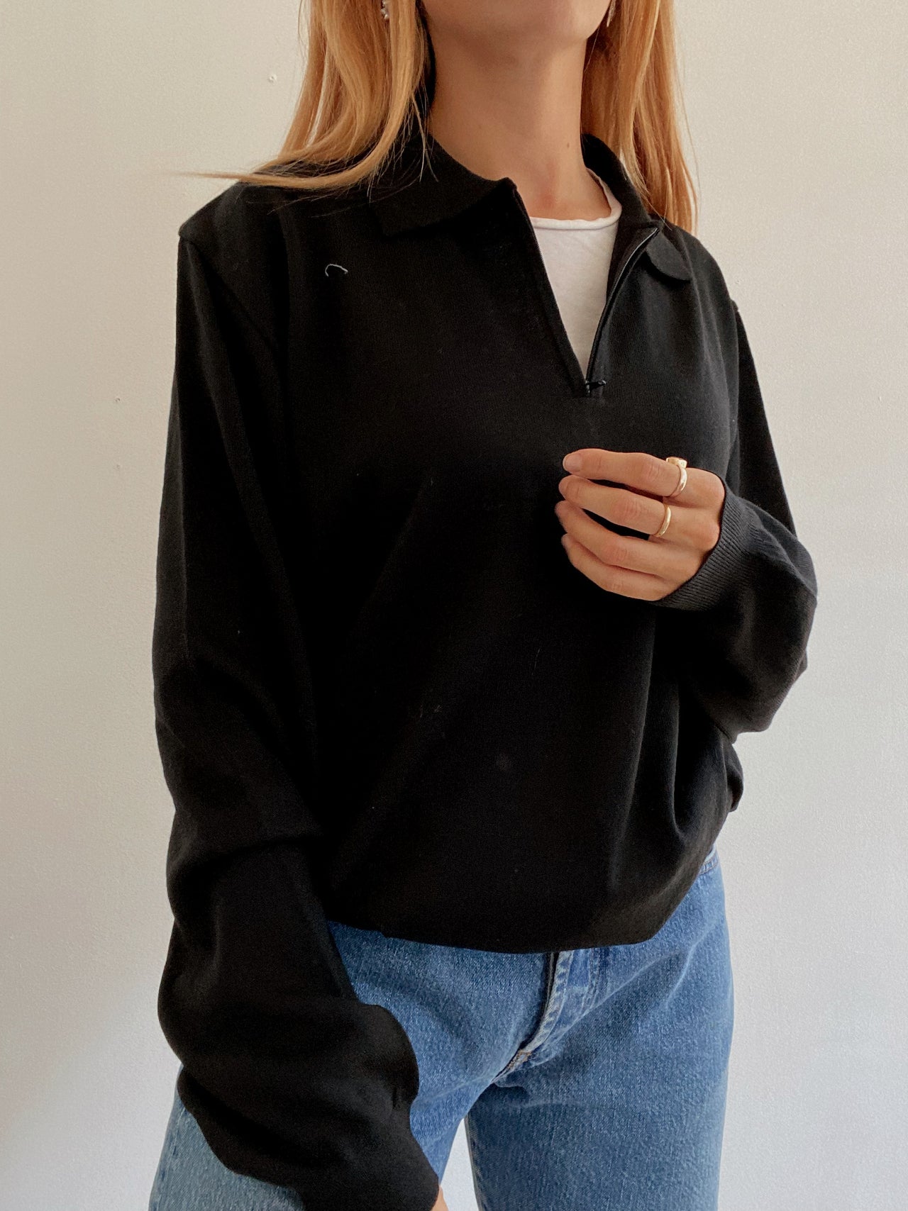 Pull vintage en laine noir XL