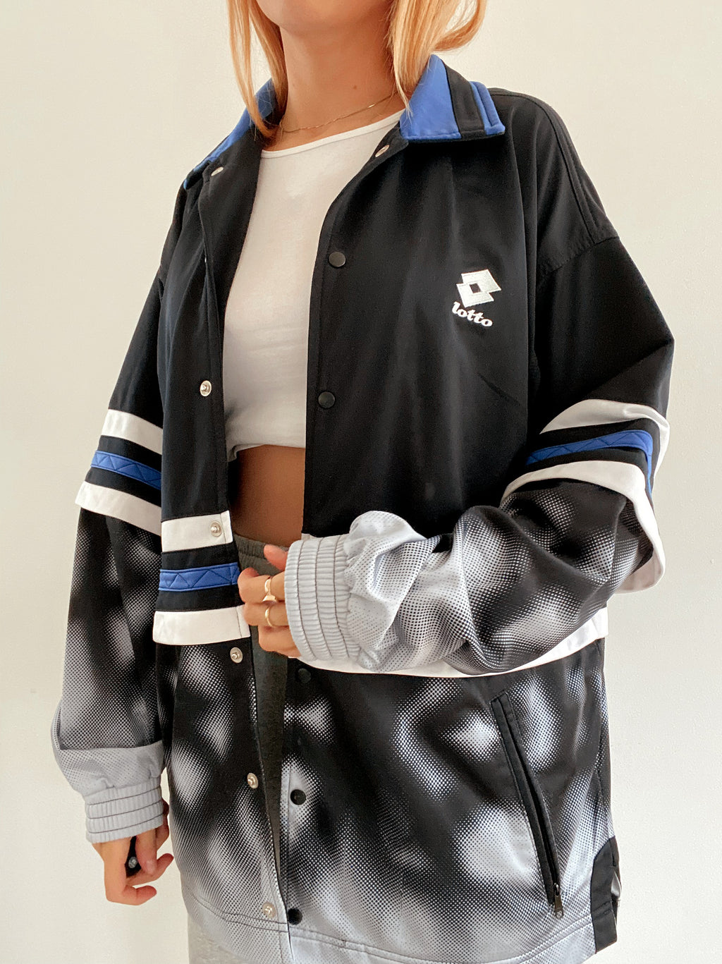 Veste de jogging vintage noire et grise Lotto L