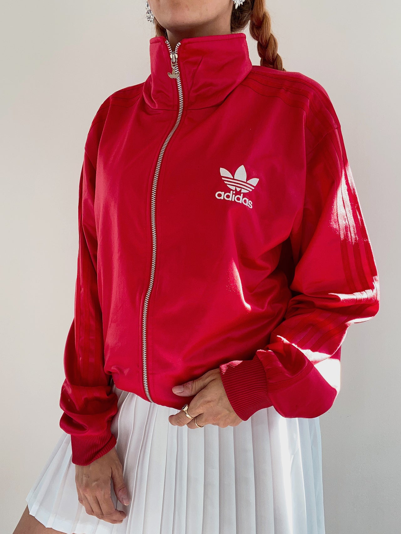 White and blue jacket with orange collar Adidas XL