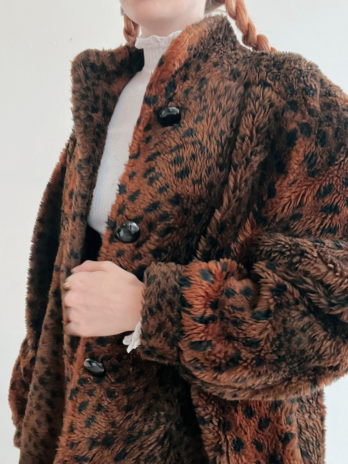 Manteau vintage brun en fausse fourrure animal M