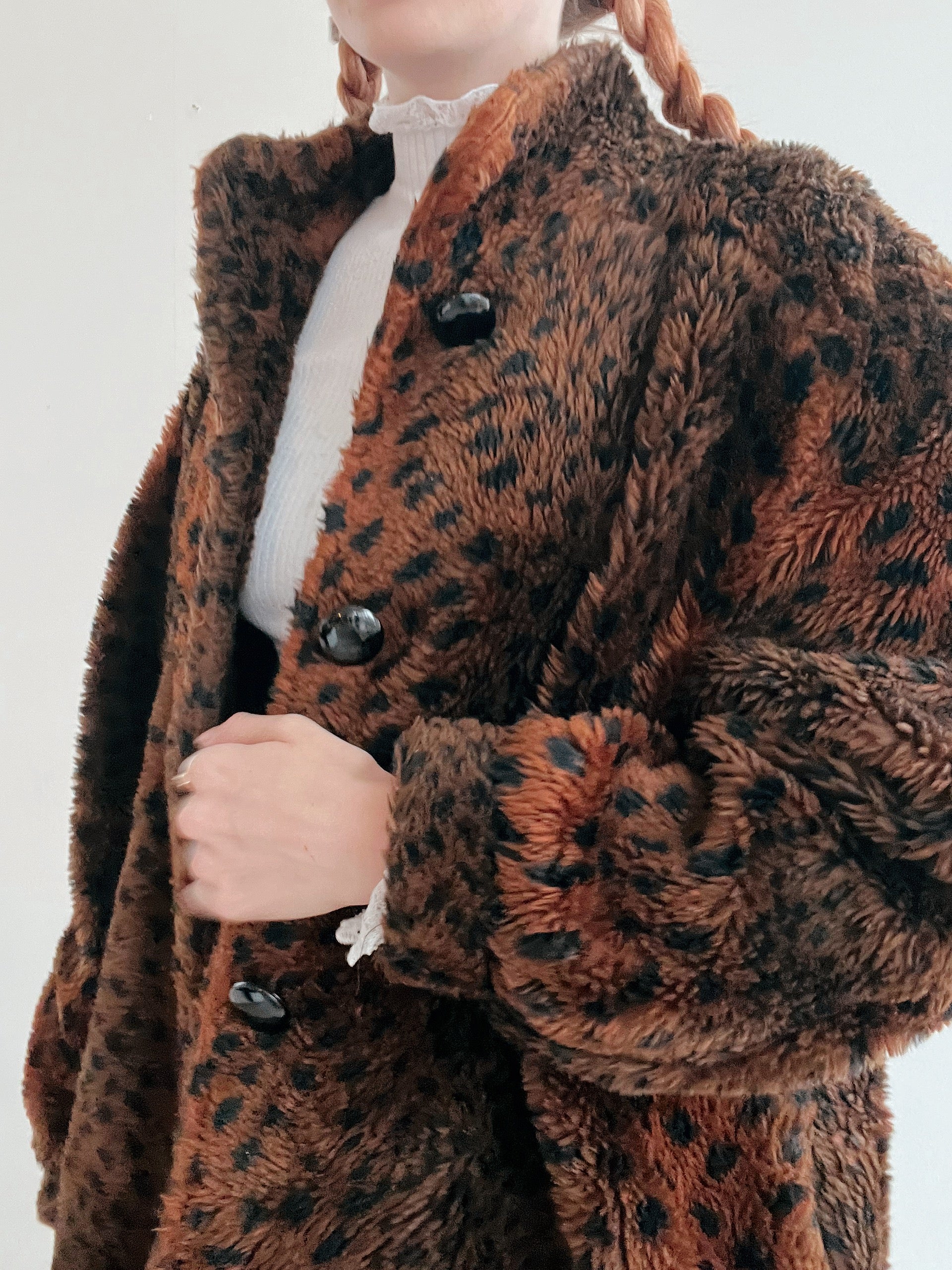 Vintage brauner Fellimitatmantel M